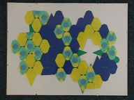Raindrop Quilt (36 green, 17 yellow, 19 blue, 19 patterned units)